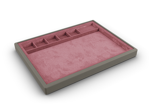 Vorlagetablett mit Fächern offen in Grau und Pink.