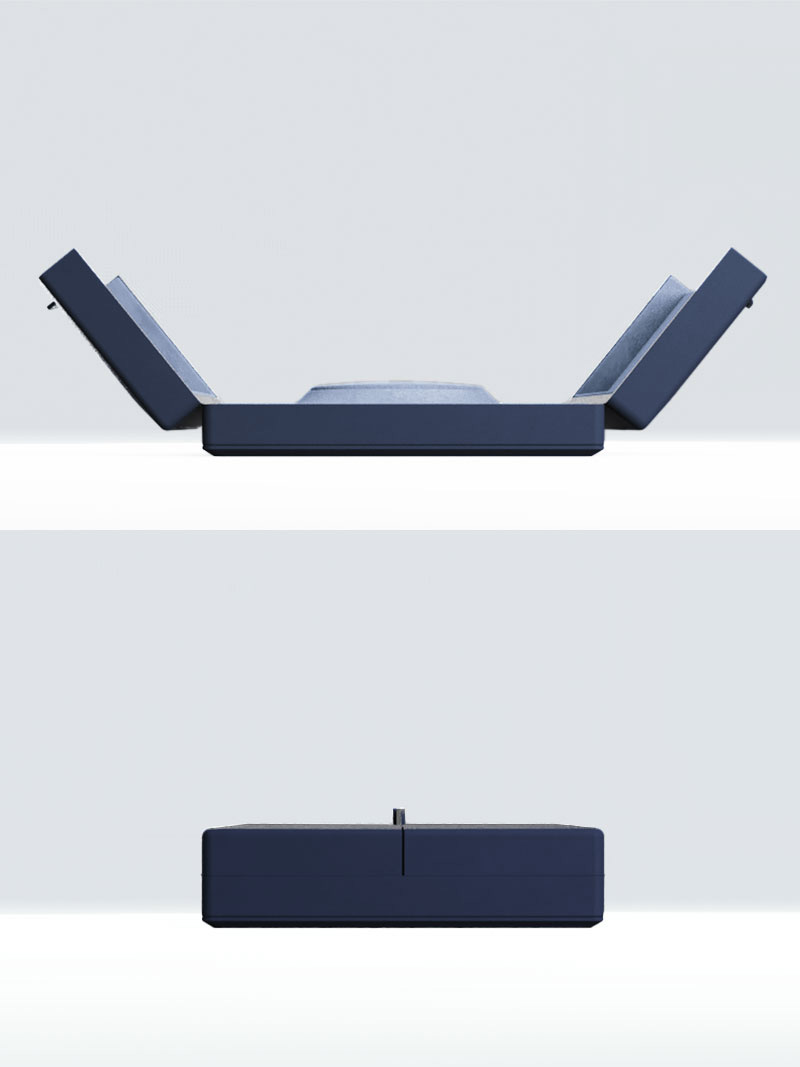 Vue de côté de l'écrins à collier Fleur de Luxe ouvert et fermé en couleur Indigo